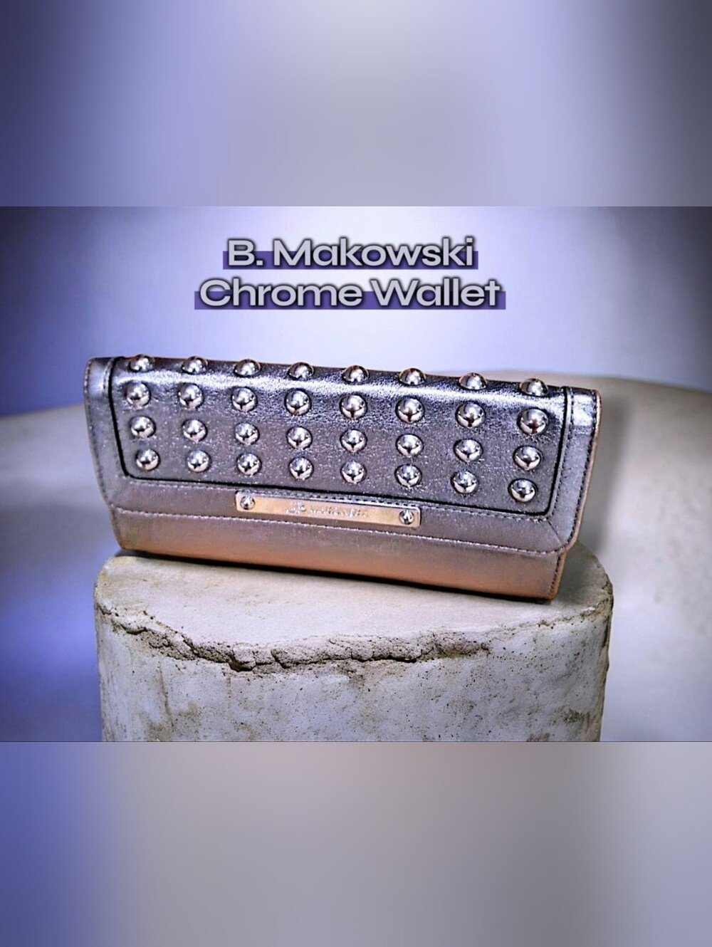 B. Makowsky Gold Studded Zip-Around Women's Wallet w/ Animal Print Interior